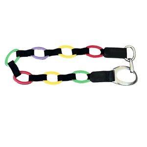 Carlisle multi colored Stretch belt with leather and silver hardware one size